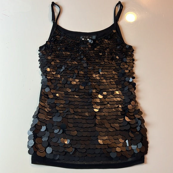 🖤SHE’S BLACK LARGE SEQUIN & BEADS ADJUSTABLE SPAGHETTI STRAP SPARKLY TOP SMALL - Picture 14 of 16